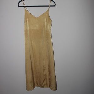 S | Blue Blush Mustard Yellow Satin Midi Dress with Slit